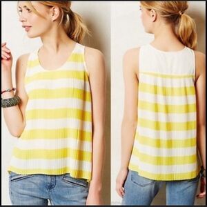 Maeve Anthropologie Yellow & White Striped Pleated Swing Tank Top Blouse Size: 4